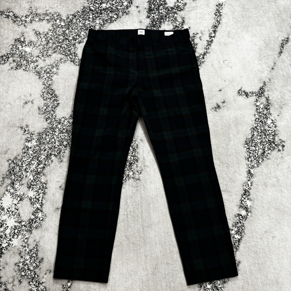 Gap Signature Skinny Ankle Pants Size 12 Black Green Plaid Tartan Stretch